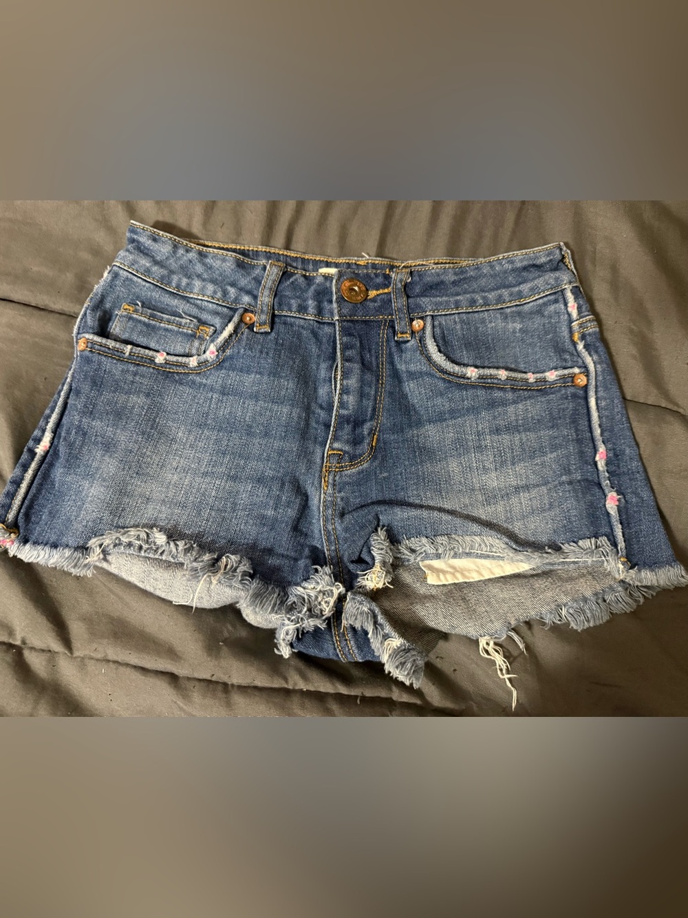 Bullhead Denim Cutoff Shorts with Frayed Hem - Blue